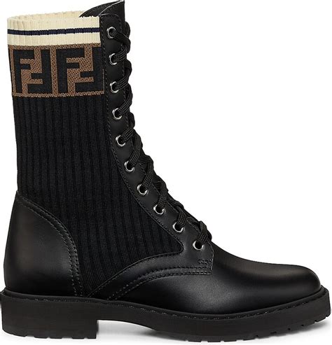 fendi rockoko leather & knit combat boots|Fendi rockoko green boots.